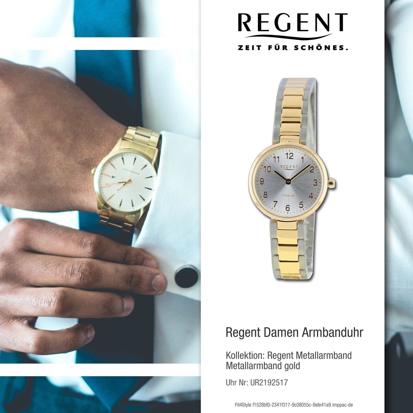 Gehäuse, Analog, Quarzuhr Damen 26mm) gold, (ca. silber, Armbanduhr Damenuhr rundes groß Regent Metallarmband Regent