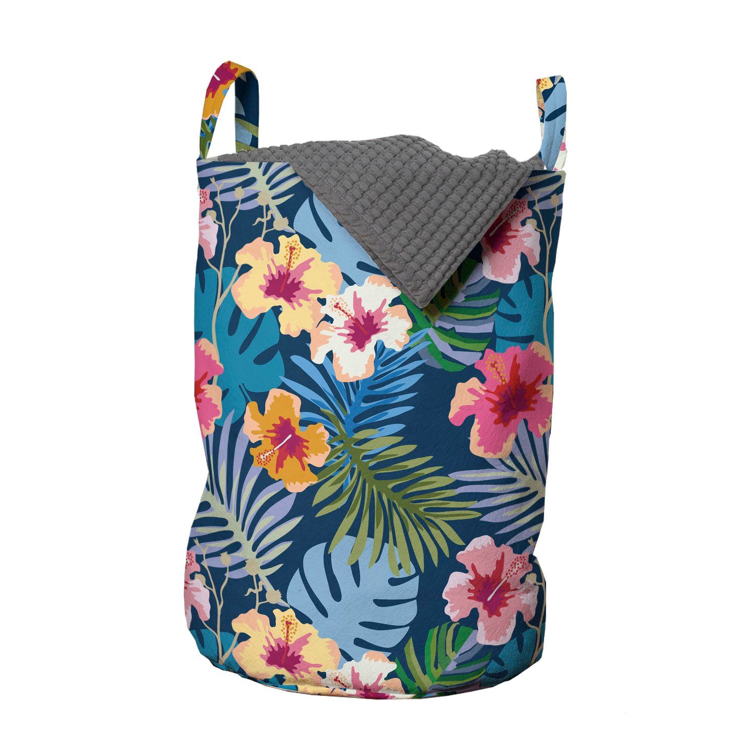 Wäschekorb Waschsalons, für Bunte Kordelzugverschluss Tropisch Blumenblütenblätter Griffen Abakuhaus Wäschesäckchen mit