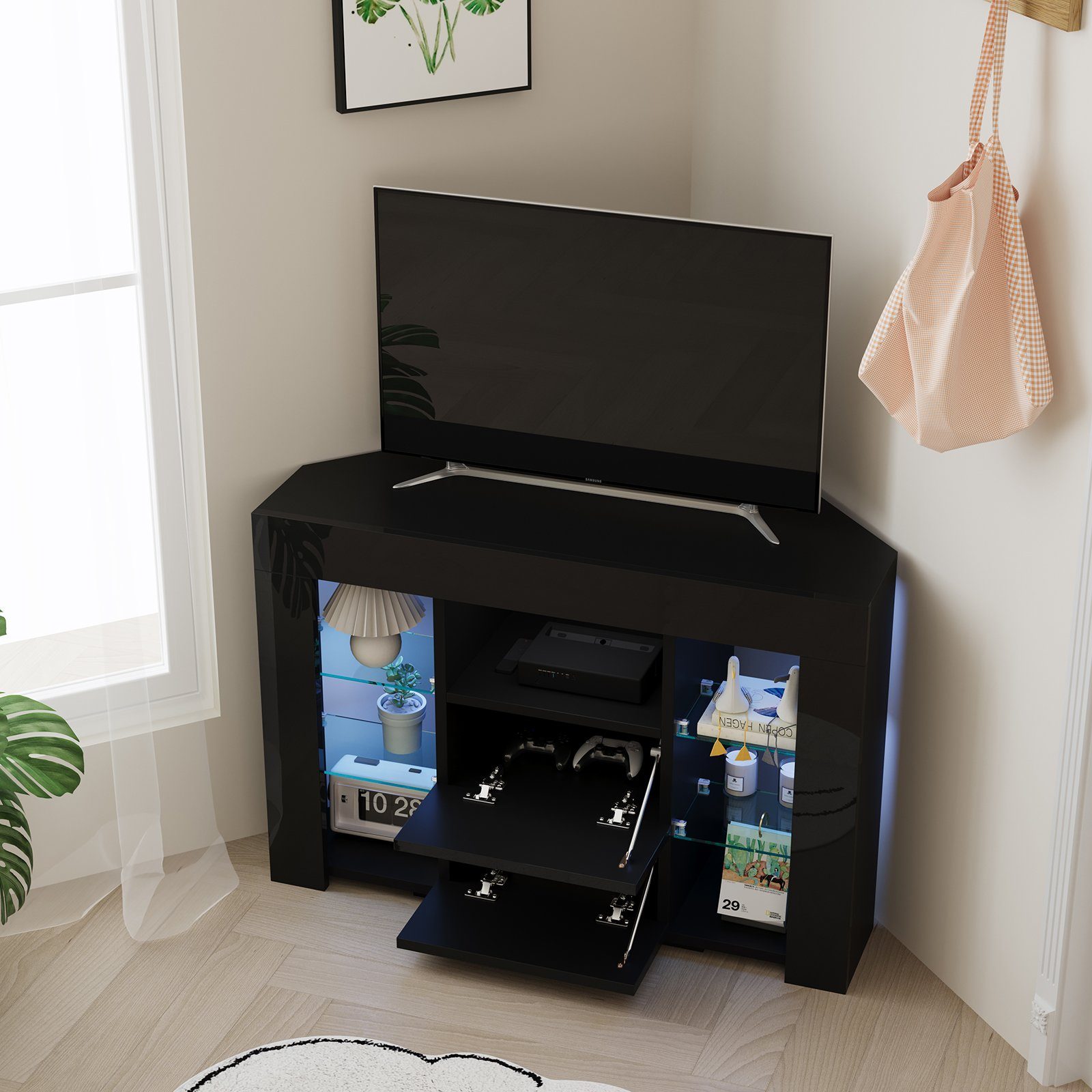 Dripex Lowboard TV Eckschrank Fernsehtisch Hochglanz mit LED 100x40x68 cm, günstig online kaufen