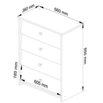 Home Collective Schuhschrank in weiß mit vier Fächern, Türgriffe in Satinfarbe, Elegant, Flur Schlafzimmer, Schuhregal, Schuh Schrank 85x66x36cm (HxBxT)