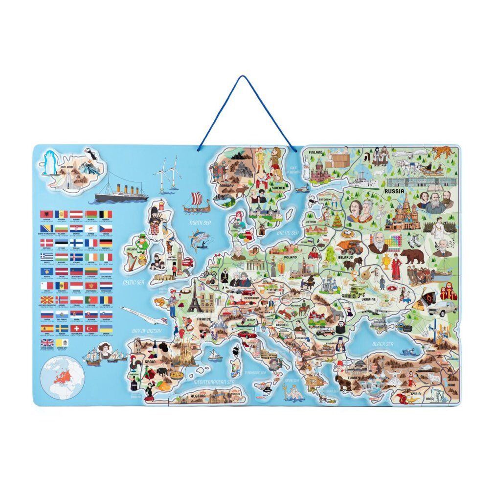 WrapUp Toys Spiel Magnetische Europakarte, Gesellschaftsspiel 3 in 1 auf Englisch