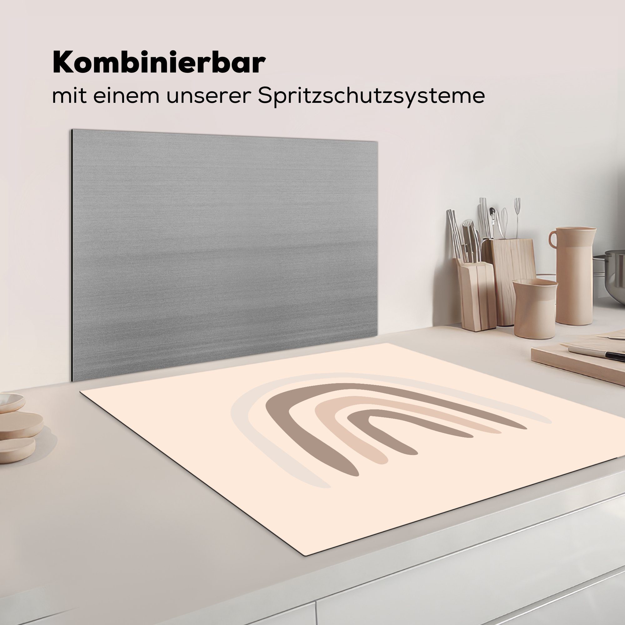 - küche Arbeitsplatte - Vinyl, für Herdblende-/Abdeckplatte cm, Ceranfeldabdeckung, Regenbogen Strichzeichnung, MuchoWow Pastell tlg), (1 78x78