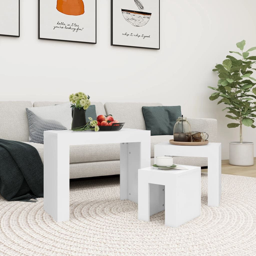 furnicato Satztisch Set aus 3 weißen Couchtischen 61x30x50, 43x30x39, 25x30x29 cm, (3-St), Stapelbare Beistelltische als Nachttische für das Schlafzimmer