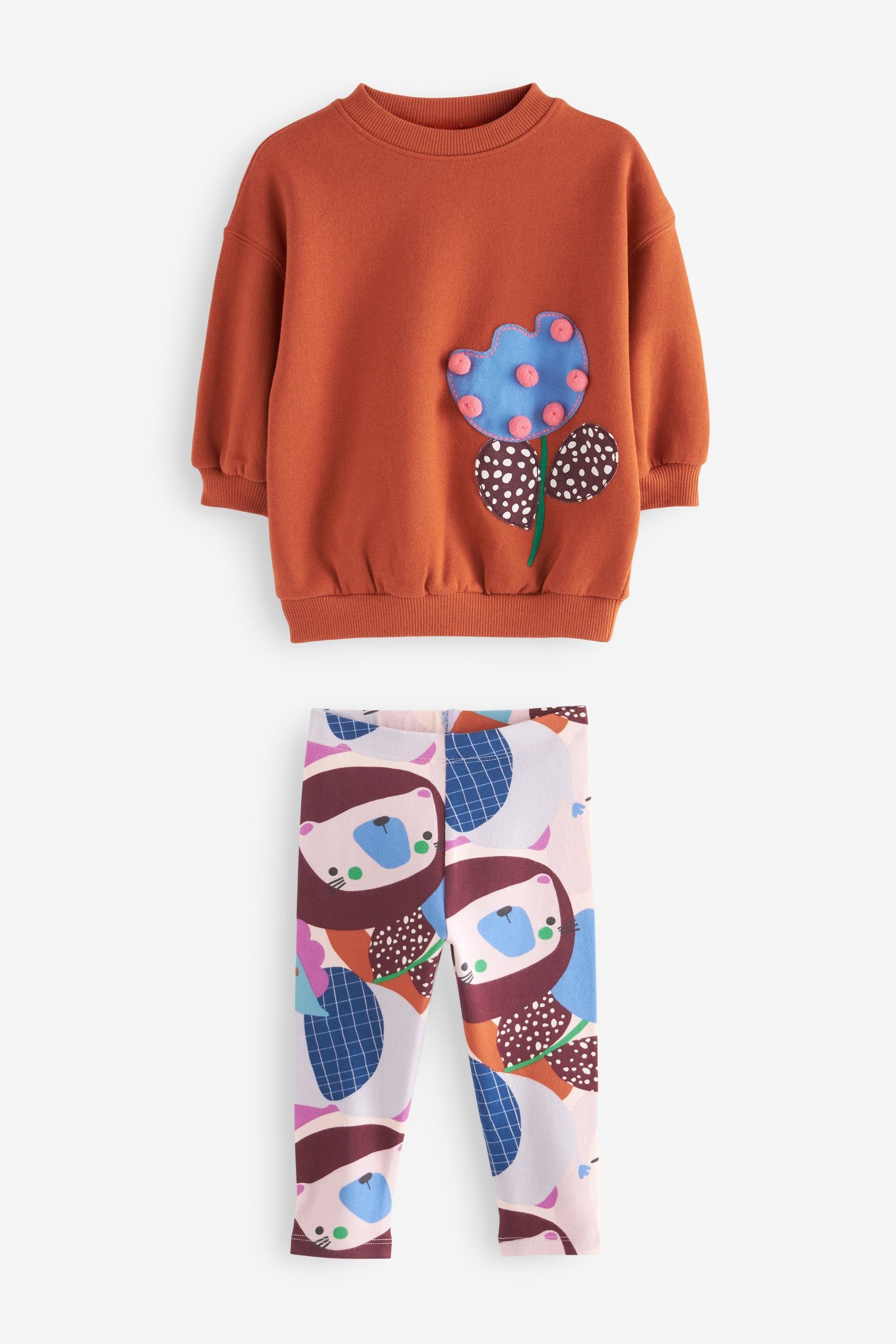 Next Shirt & Leggings Sweatshirt mit Figurenmotiv und Leggings im Set (2-tlg) Rust Brown Flower