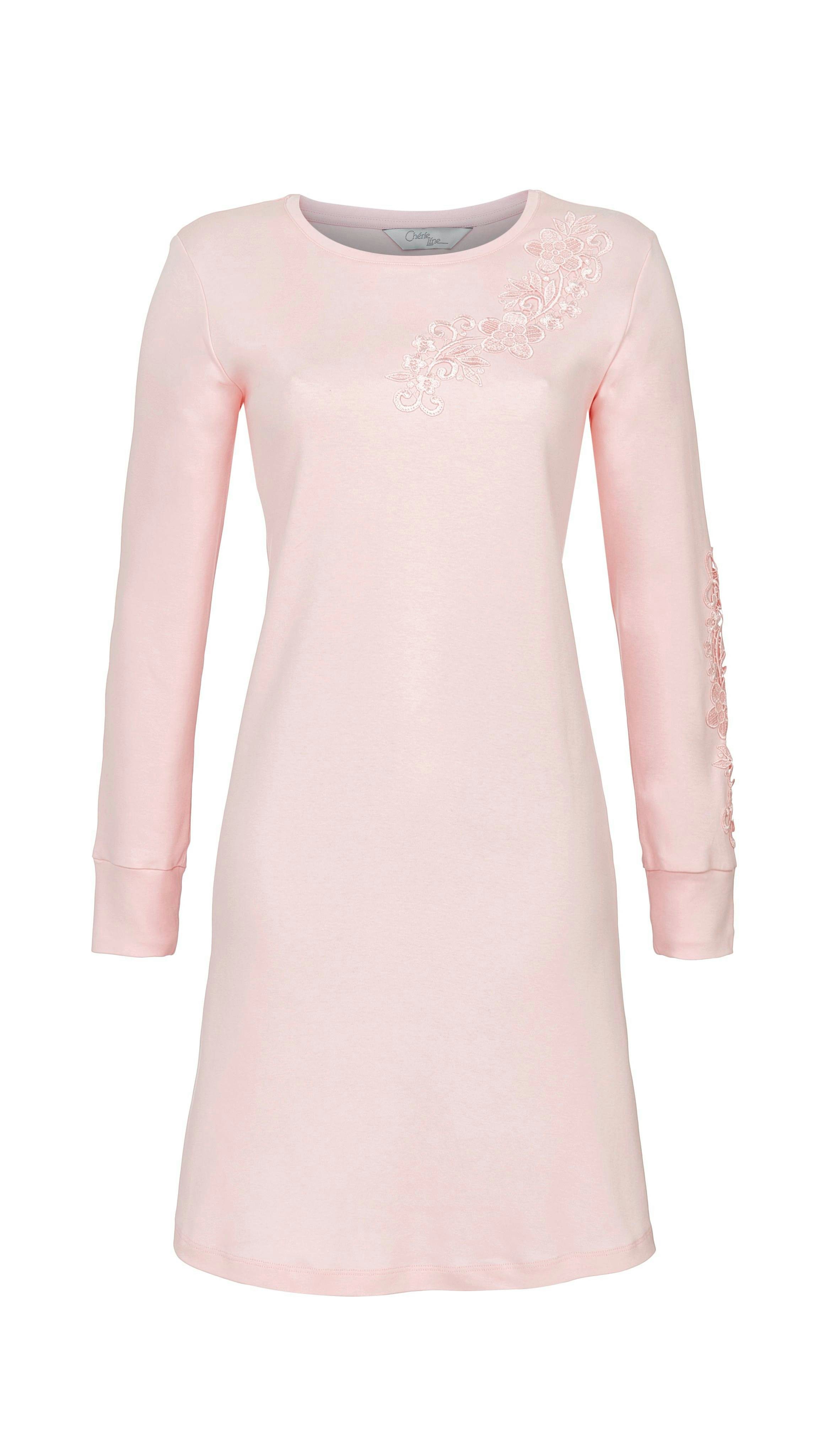 Chérie Line Nachthemd mit aufgesetzter Spitze am Ausschnitt und dem linken Ärmel Applizierte Spitze am Ausschnitt