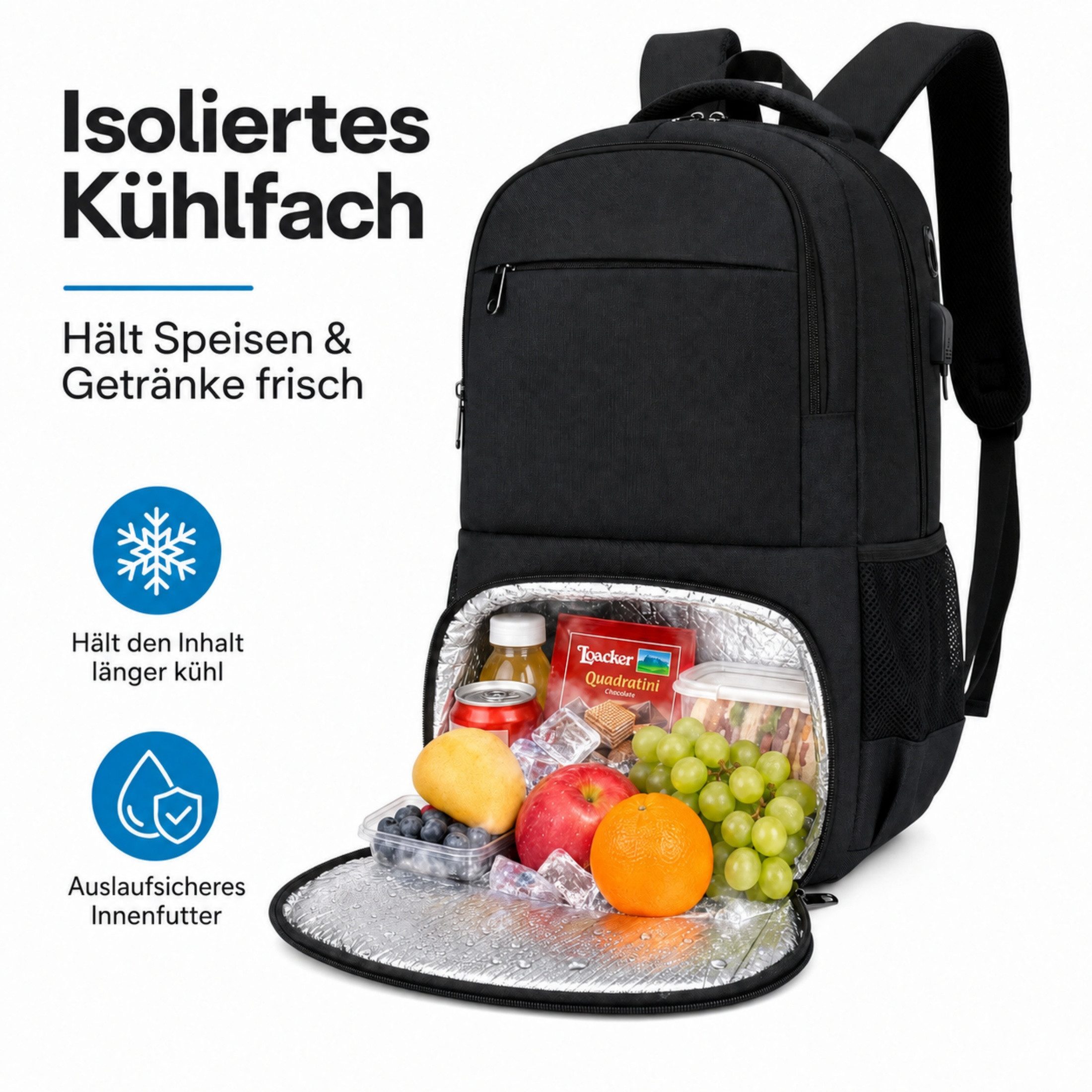 Blossom Laptoprucksack Laptop Rucksack Rucksäcke Schulrucksack Wasserbeständig Laptoptasche (Businessrucksack mit Laptopfach, isoliertem Fach, USB-Anschluss), f – Bild 3 von 5