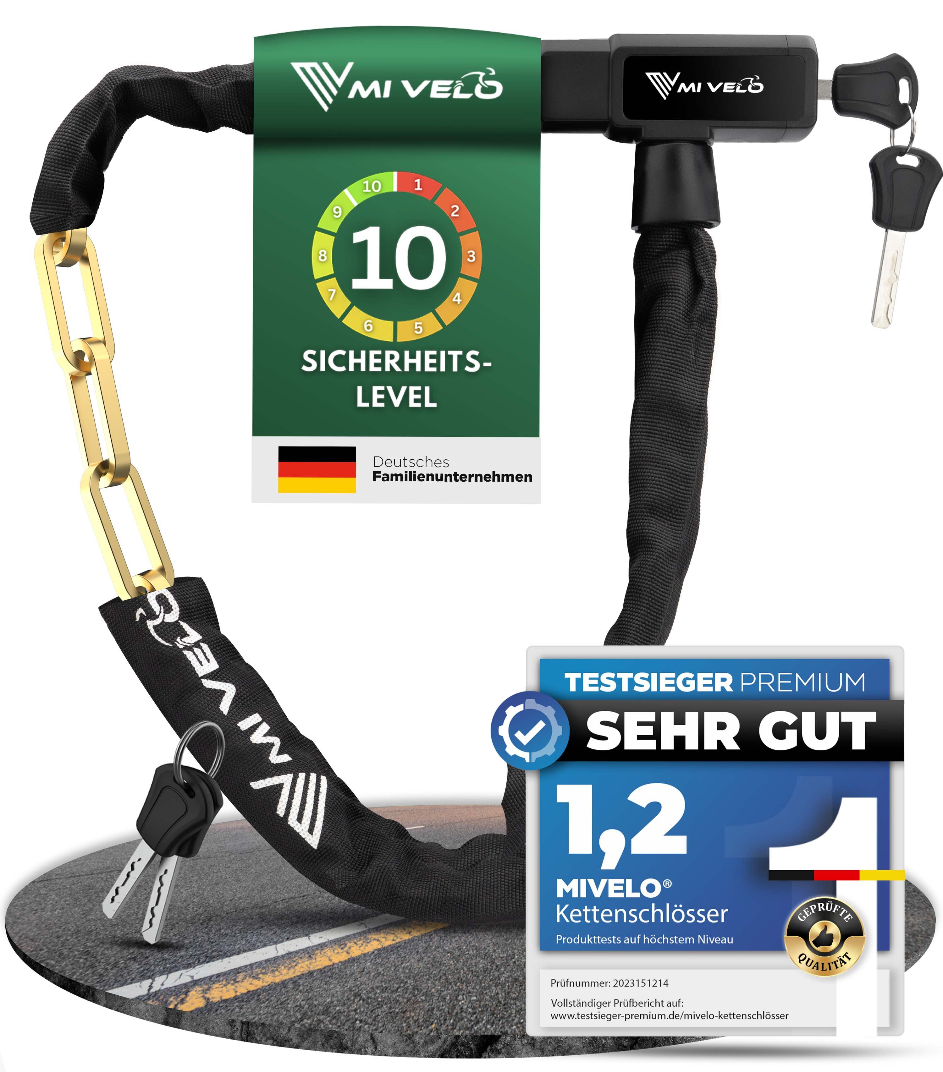 MIVELO Kettenschloss MIVELO FAHRRADSCHLOSS mit Schlüssel 100 cm Fahrrad Schloss, Vierkantstahl
