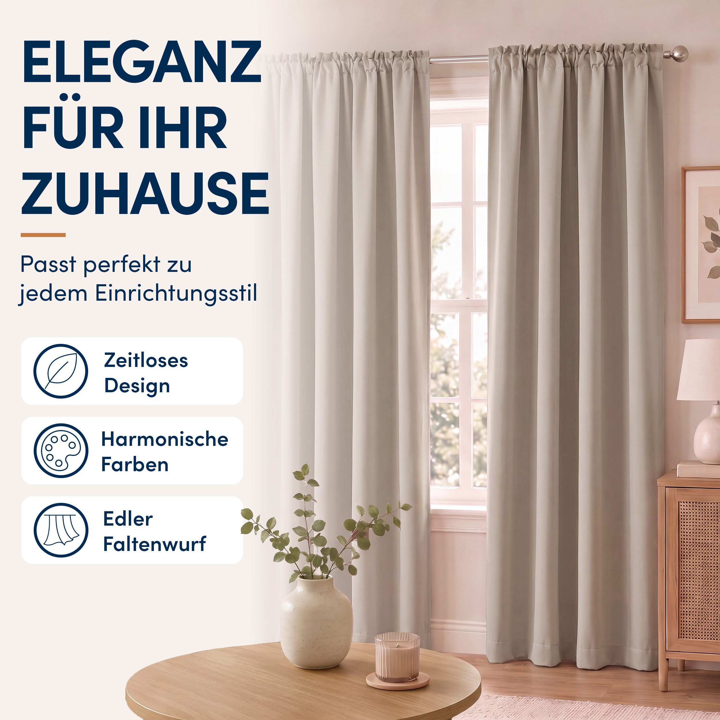 Stoffschmiede Gardine Blickdicht - Kräuselband & Ösen, Kräuselband – Bild 4 von 5