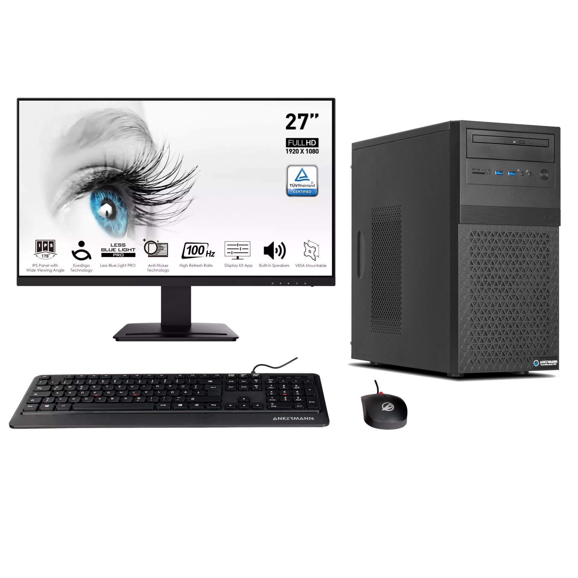 ANKERMANN-PC Business Office Work Komplett Set PC-Set (Intel Core i5 14400F, GeForce GT 740, 16 GB RAM, 1000 GB SSD, Luftkühlung)