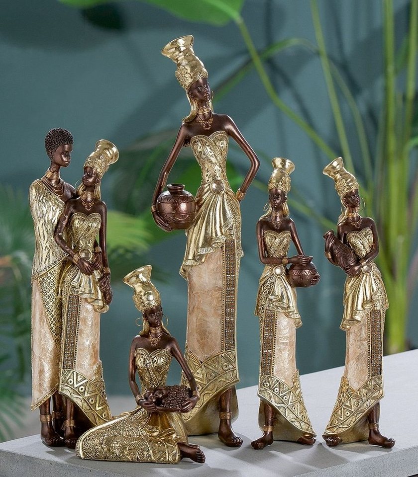 GILDE Dekoobjekt 6er Set Serie Figur Aminata braun/goldfarben mit  Glitzerelementen