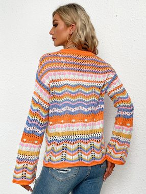 KIKI Cardigan Neue gestreifte Strickjacke mit lockerem Regenbogen pullover für Damen