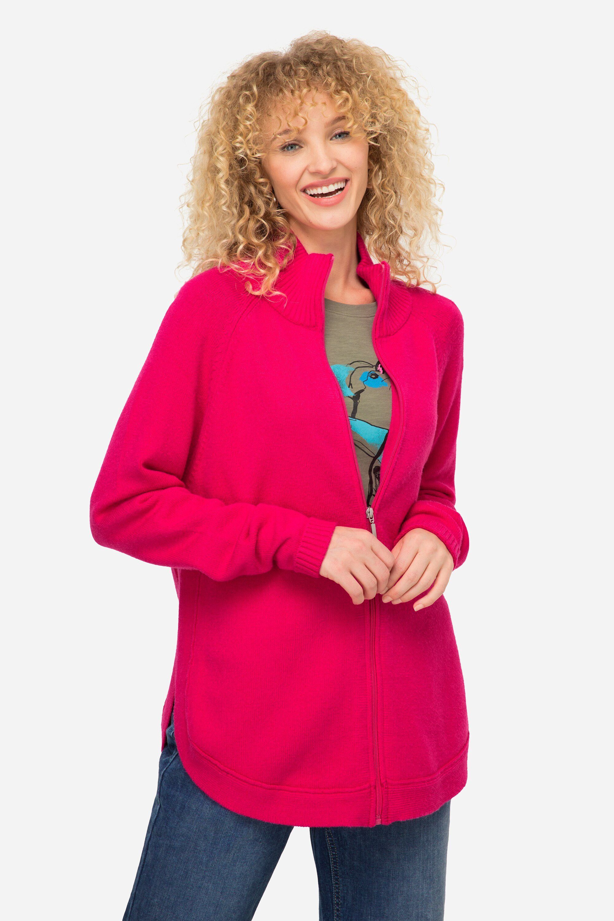 Laurasøn pink Zipper Stehkragen Strickjacke Seitenschlitze Strickjacke