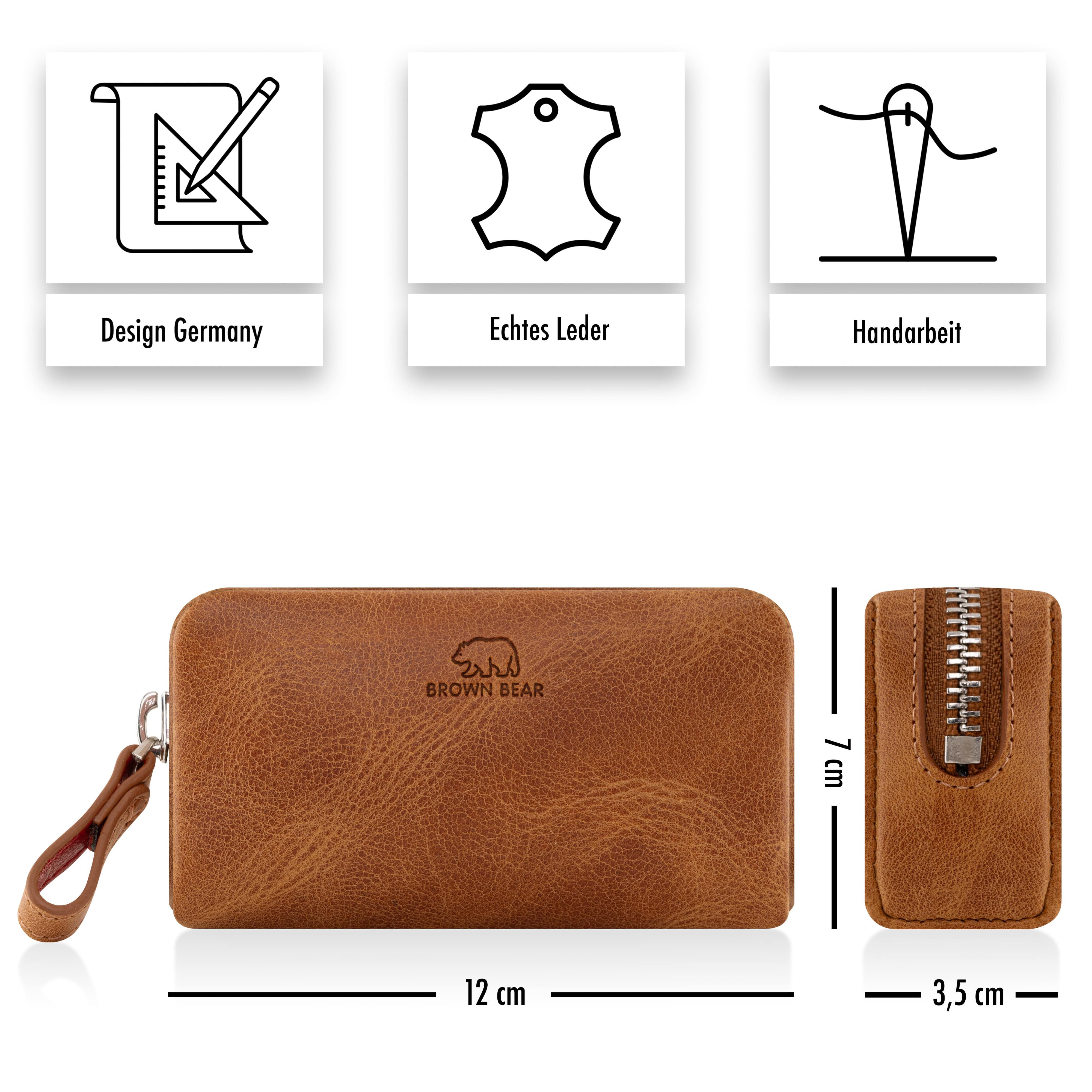 Brown Bear Schlüsseltasche 8017 A - aus Echtleder mit zwei Schlüsselringen, mit Münzfach und großen Korpus Farbe Cognac-Vintage