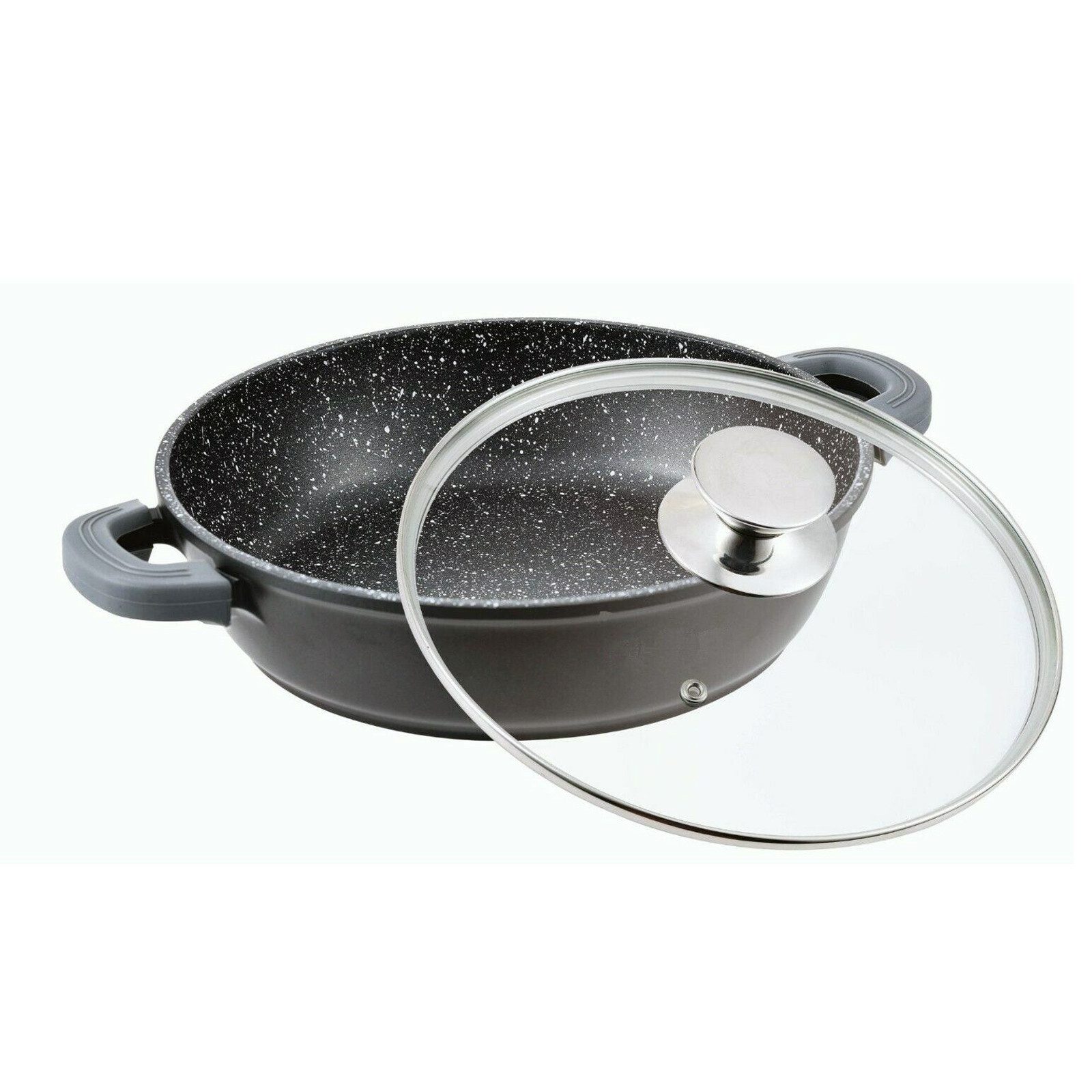 BIG-PAN Schmorpfanne Bräter Ø28 cm Glasdeckel Aluguss Servierpfanne Induktion Zubehör, Alumimium