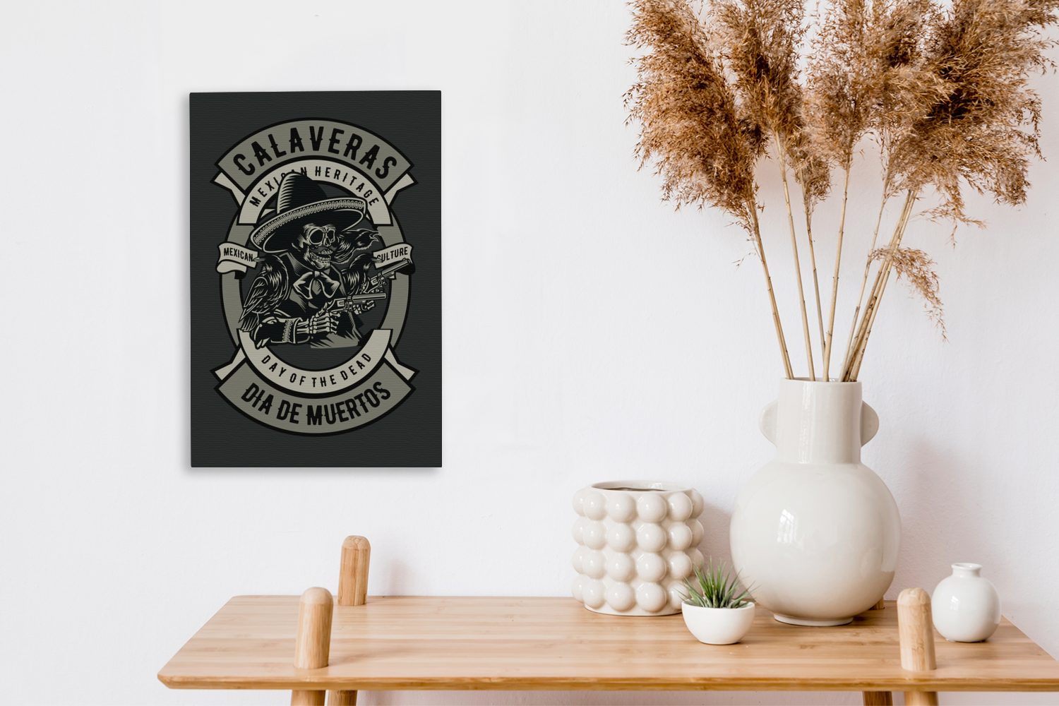 bespannt Polizei fertig (1 cm - Leinwandbild Leinwandbild Skelett Pistole - - 20x30 Zackenaufhänger, inkl. Gemälde, St), Vintage, OneMillionCanvasses®