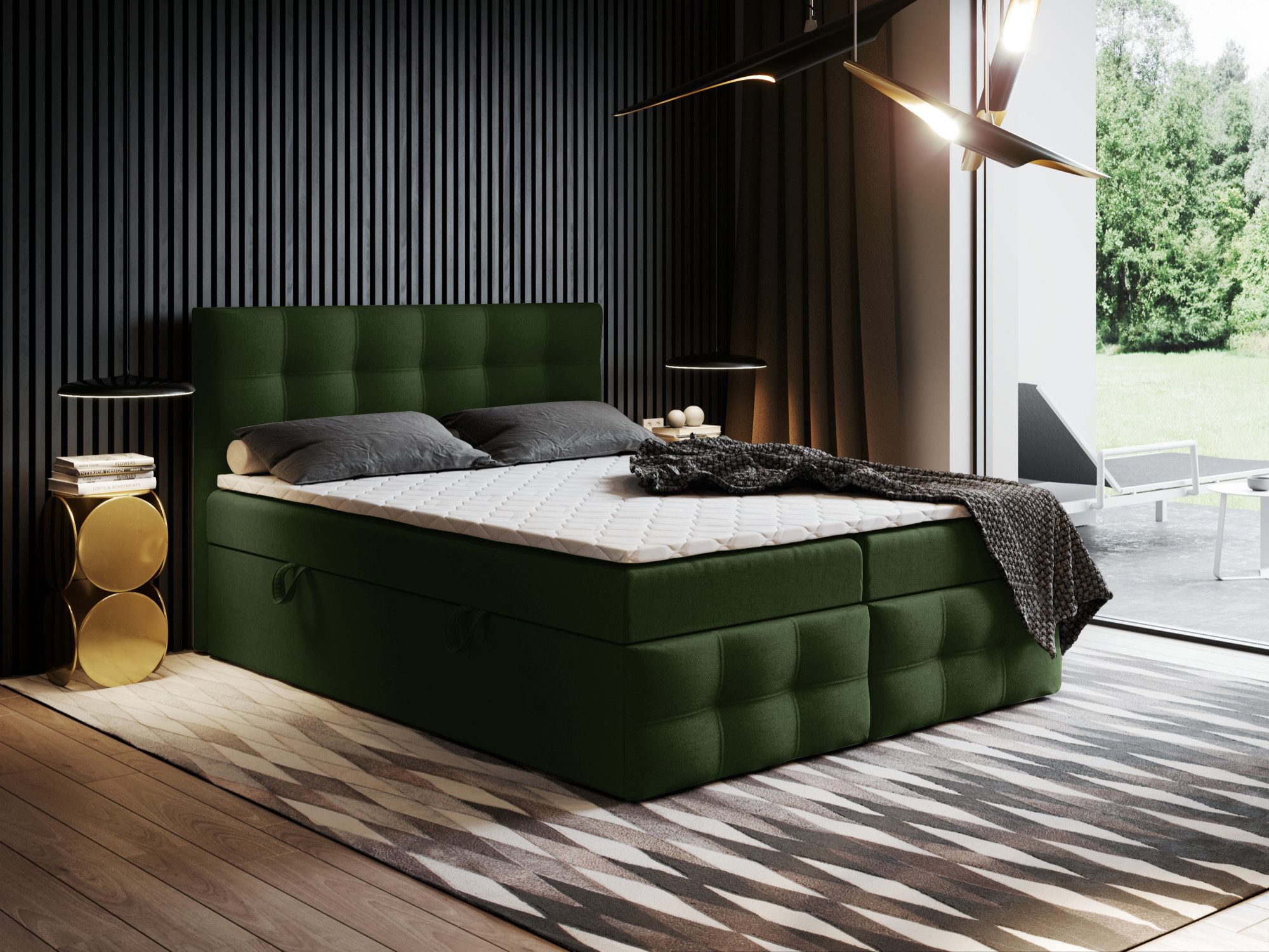 Godre Boxspringbett mit Bettkasten Ewora 3 120x200 cm - Taschenfederkern Matratze (Bett + Matratze), Bett mit zwei seitlich zu öffnenden Kästen