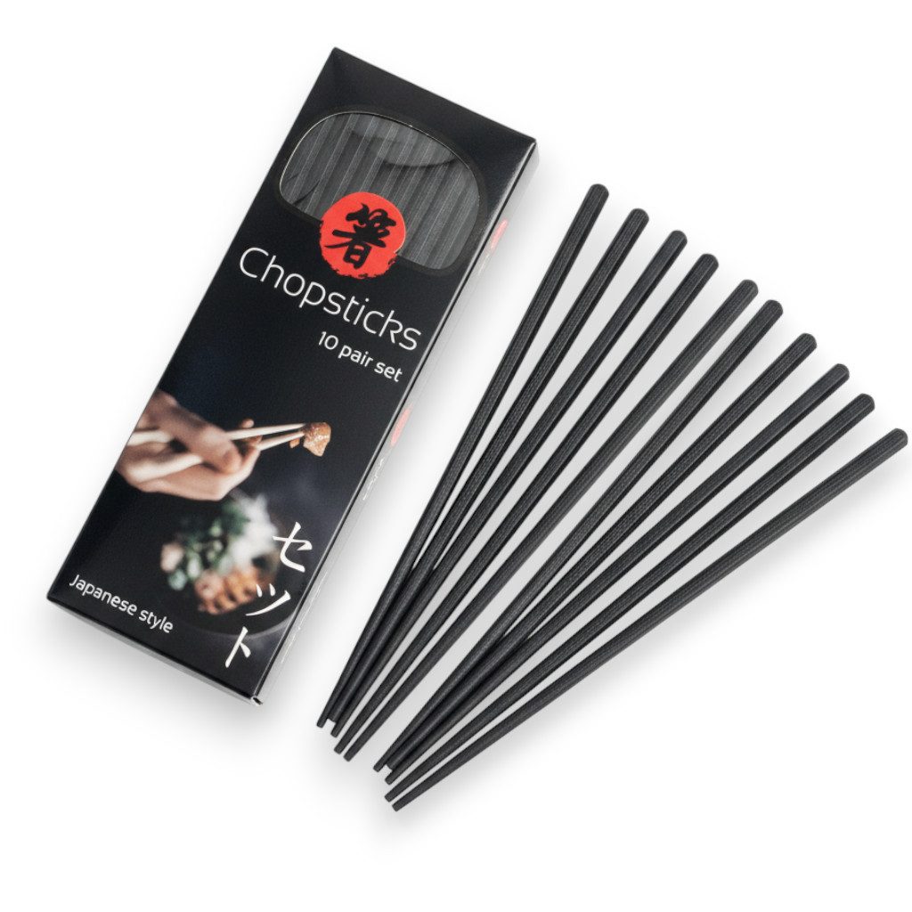 WestCraft Essstäbchen Essstäbchen aus Fiberglas – 10 Paar, schwarz, edel - Japanischer Stil, Robuste Chopsticks im Set – ideal für Sushi, Ramen & asiatische Küche