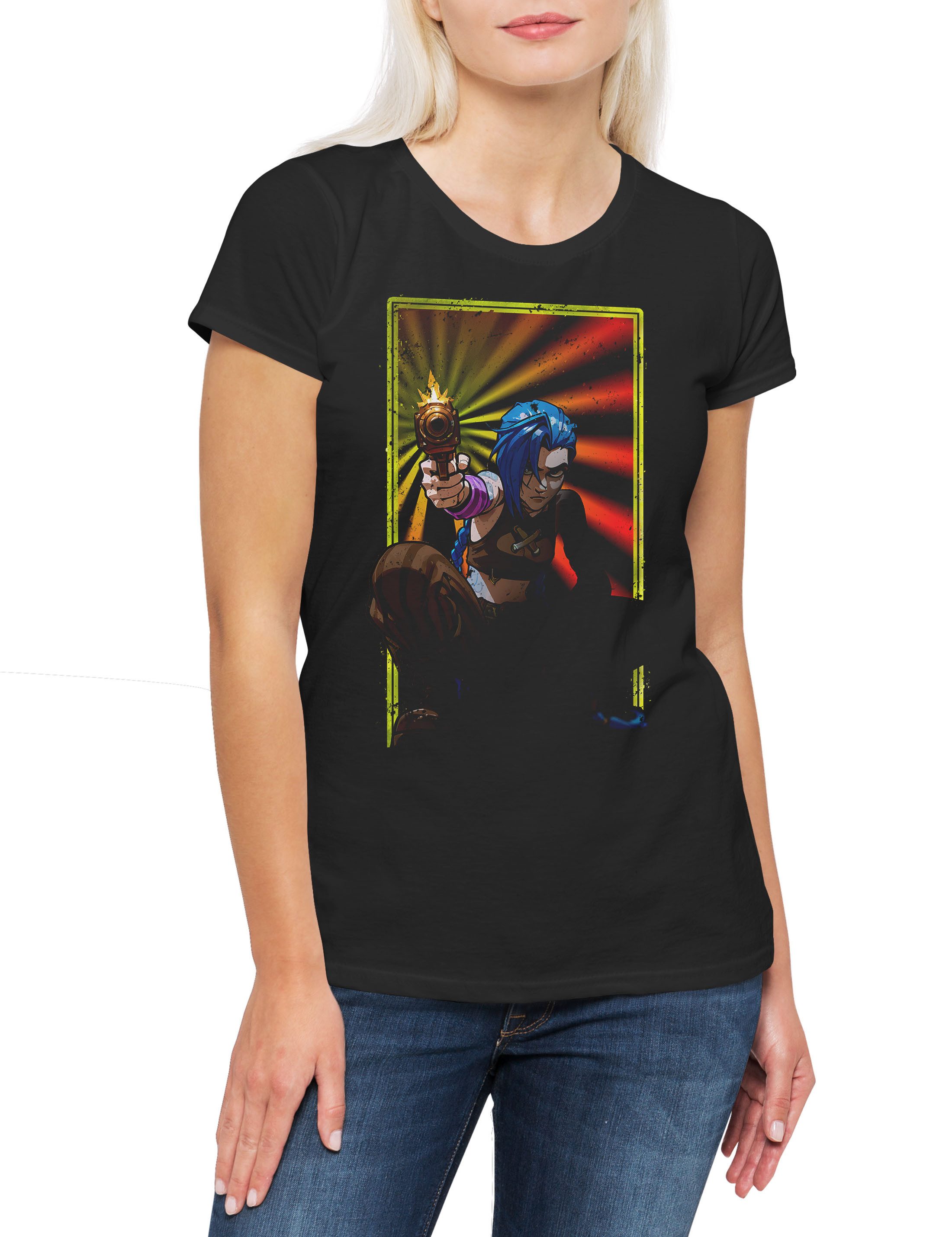 Print-Shirt Cyber League Girl Damen T-Shirt Arcane Anime Punk Tattoo Legends Jinx