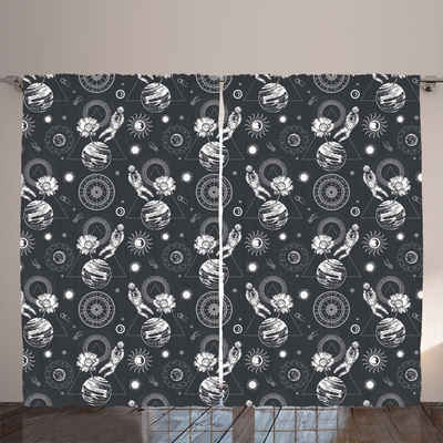 Gardine Gardinen mit Schlaufen und Haken 140 cm x 2 Vorhangbahnen, Abakuhaus, Weltraum Planetenskizze Astronaut