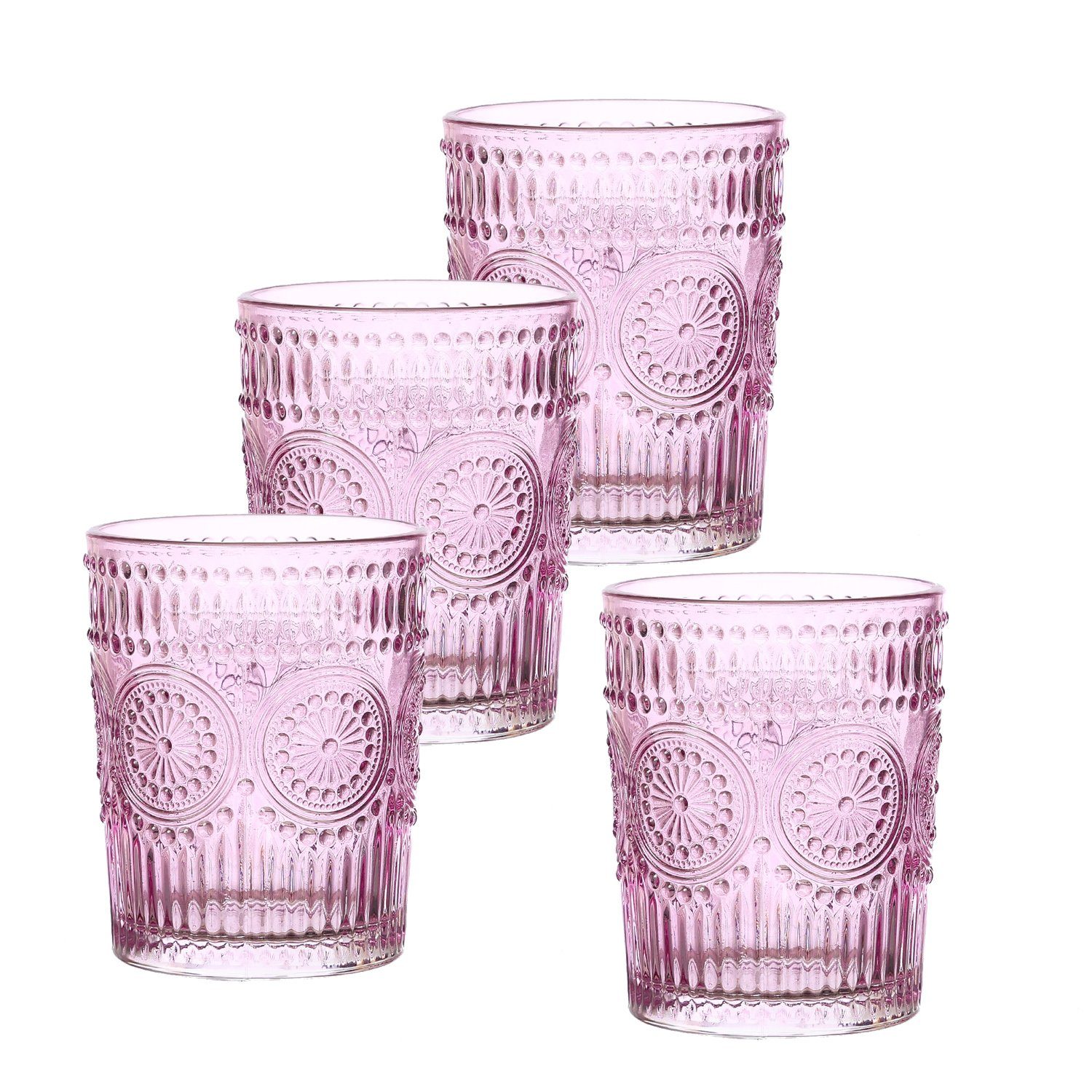 MARELIDA Gläser-Set Trinkgläser lila 280ml Wasergläser Saftgläser Vintage Retro Boho 4St., Glas