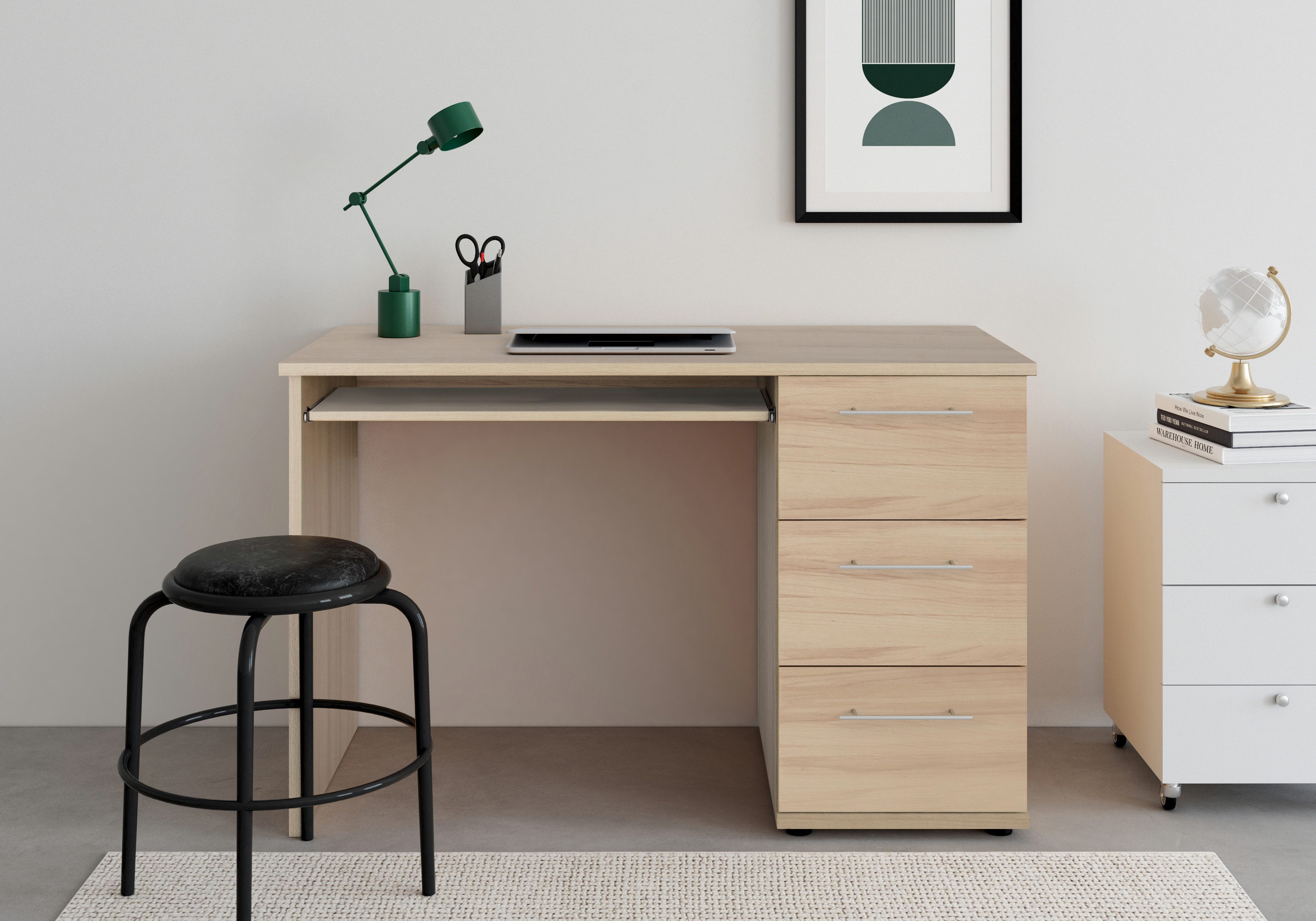 VOGL Möbelfabrik Schreibtisch Tobi, mit 3 Schubkästen, optional mit Tastaturauszug, Breite 115 cm