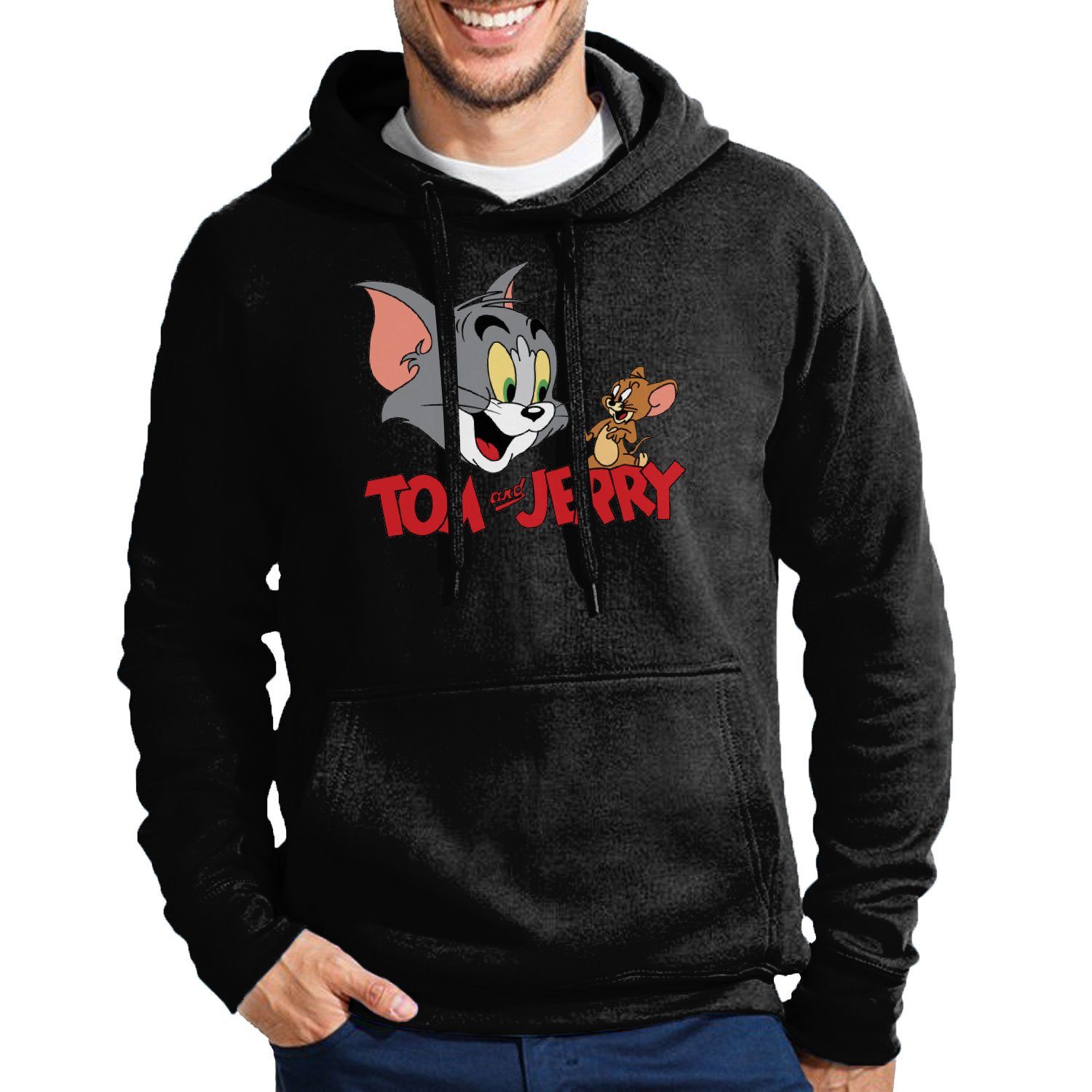 Blondie & Brownie Hoodie Herren Tom Jerry Cartoon Katze Maus Mit Kapuze Schwarz