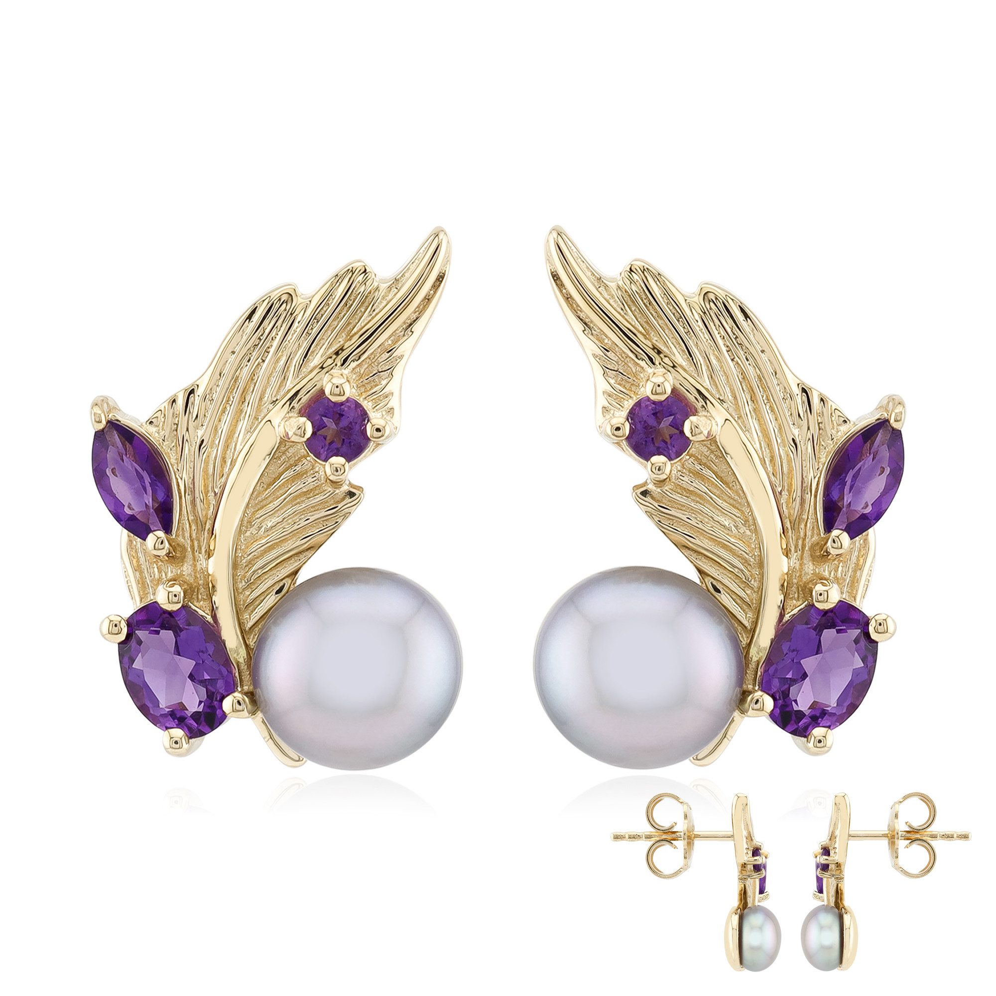 Cavill Perlenohrringe Cavill 925 Sterling Silber Damen Ohrringe mit Perlen, Amethyst 0,46 ct (2-tlg)