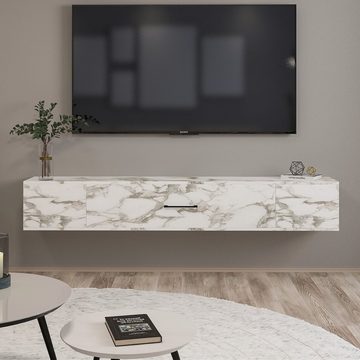 moebel17 TV-Regal TV Lowboard Acworth Weiß Marmor Optik 9604, modernes TV Lowboard in Weiß Marmoroptik