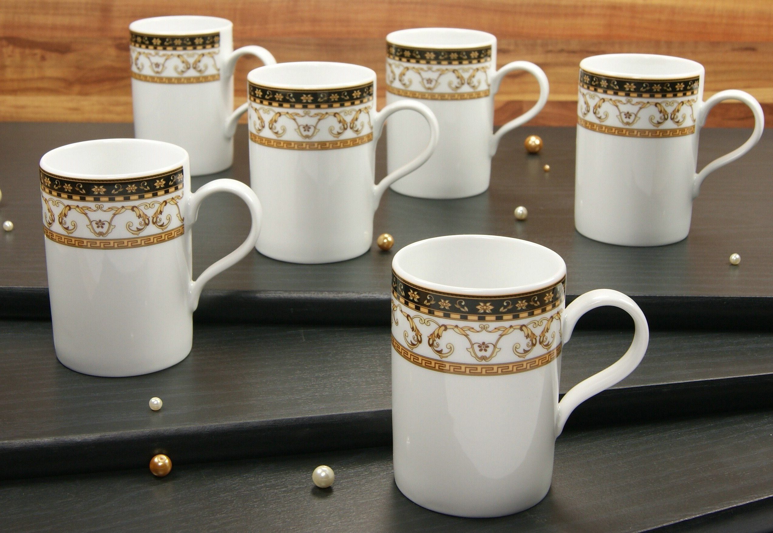 CreaTable Becher Kaffeebecher Majestosa, 6-tlg., Porzellan, Dekor schwarz abgesetzt, Tassen Set, 6-teilig
