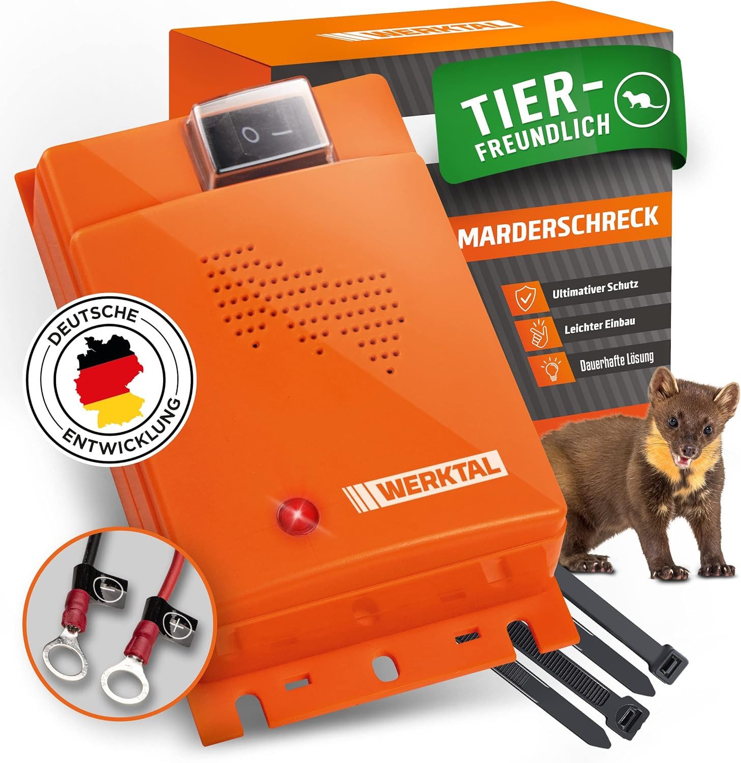 Werktal Ultraschall-Tierabwehr Marderschreck fürs Auto - Ultraschall & Blitzlicht, Autobatteriebetrieben, Automatischer Marderschreck