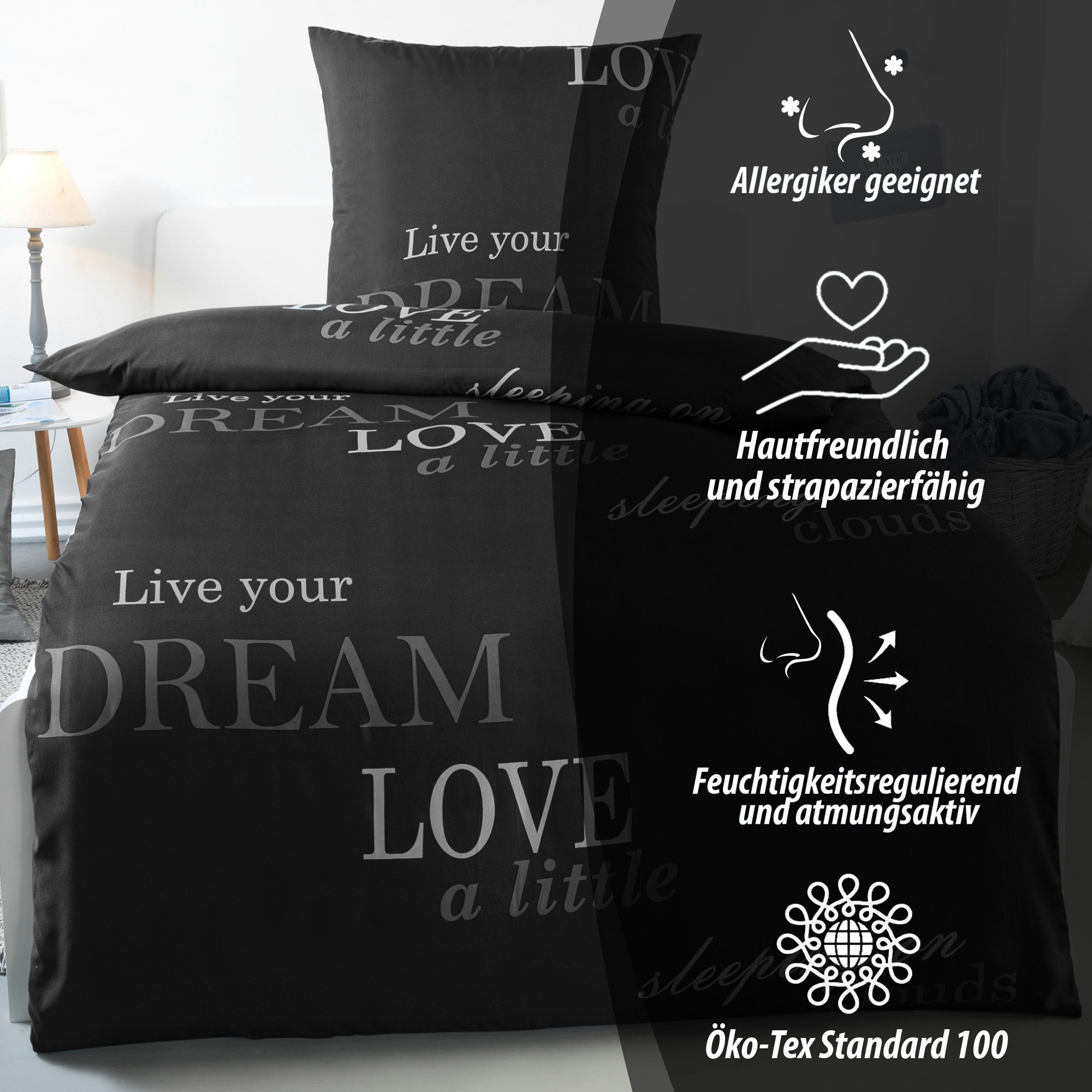 Kuscheli Bettwäsche 135x200 + 80x80 cm atmungsaktiver Bettbezug, moderne De günstig online kaufen