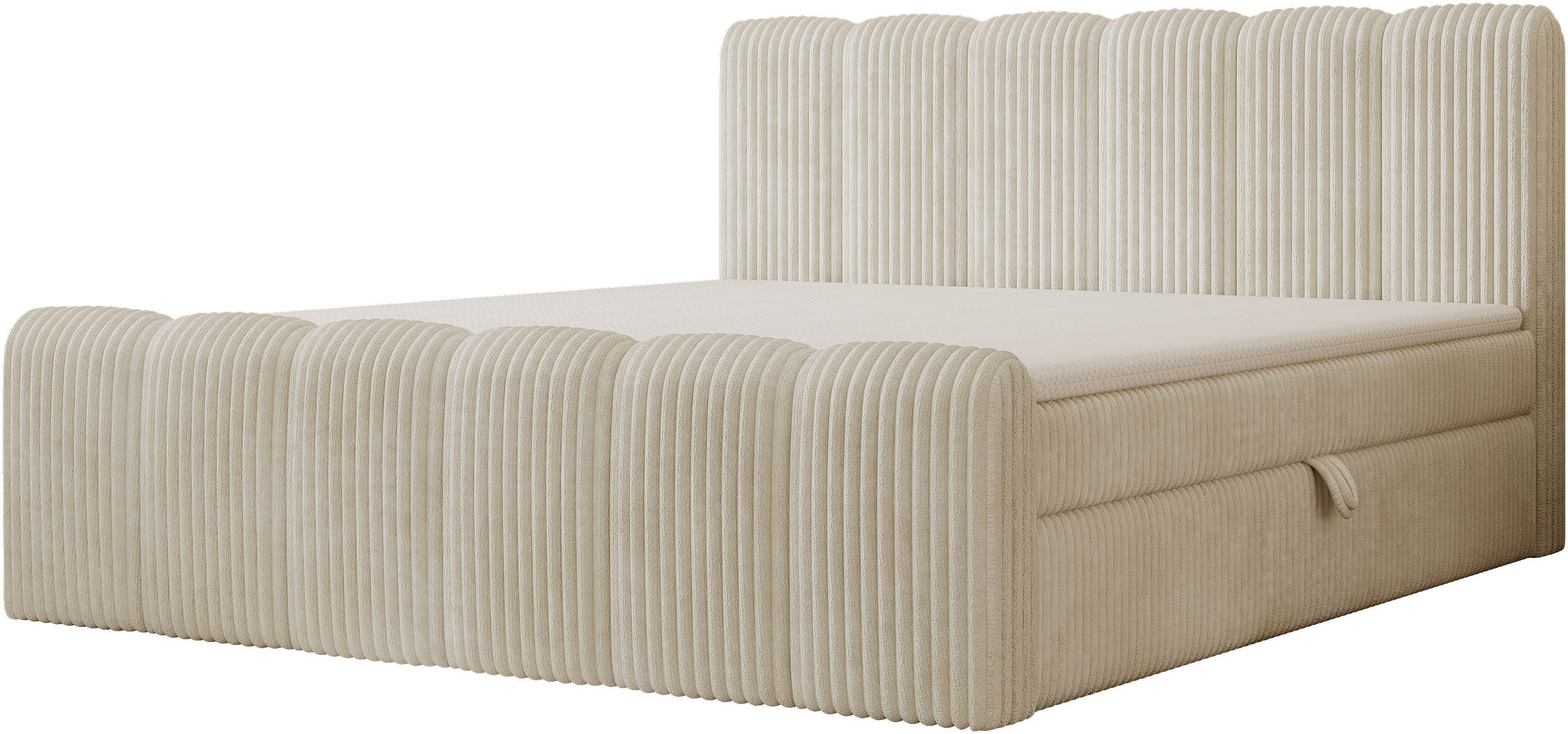 OTTO home Boxbett SIVVA, Polsterbett mit Bettkasten, inkl. Taschenfederkernmatratze H3, mit Kaltschaumtopper, flauschiger Breit-Cord-Bezug, 180x200 cm