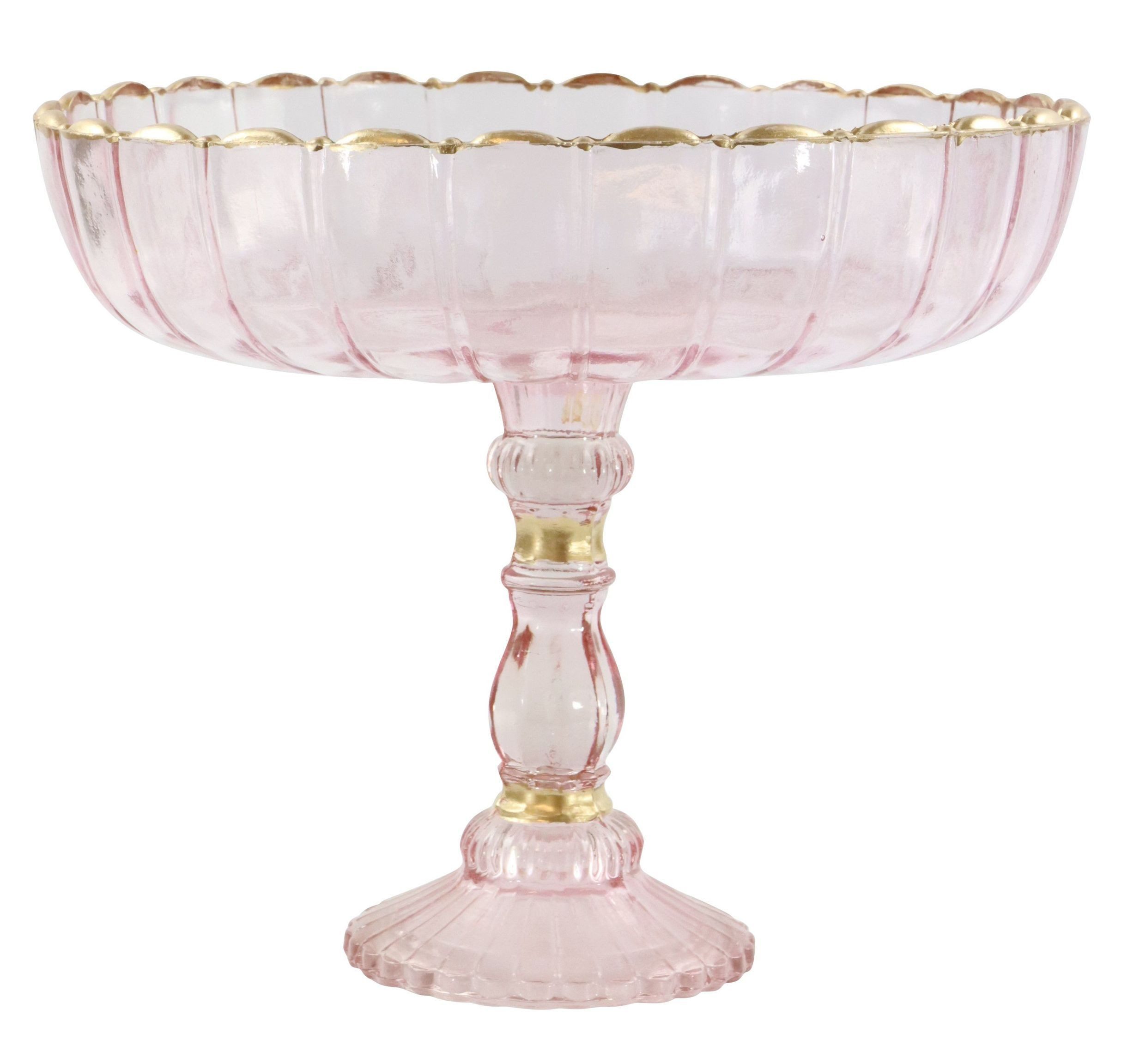 FURNARO Dekoschale, Glasschale auf Standfuß in rosa mir Goldrand aus Glas ca. 25cm