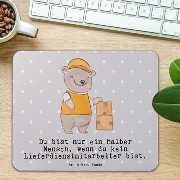 Mr. & Mrs. Panda Mauspad Lieferdienstmitarbeiter Herz - Grau Pastell - Geschenk, Designer Maus (1-St), Rutschfest