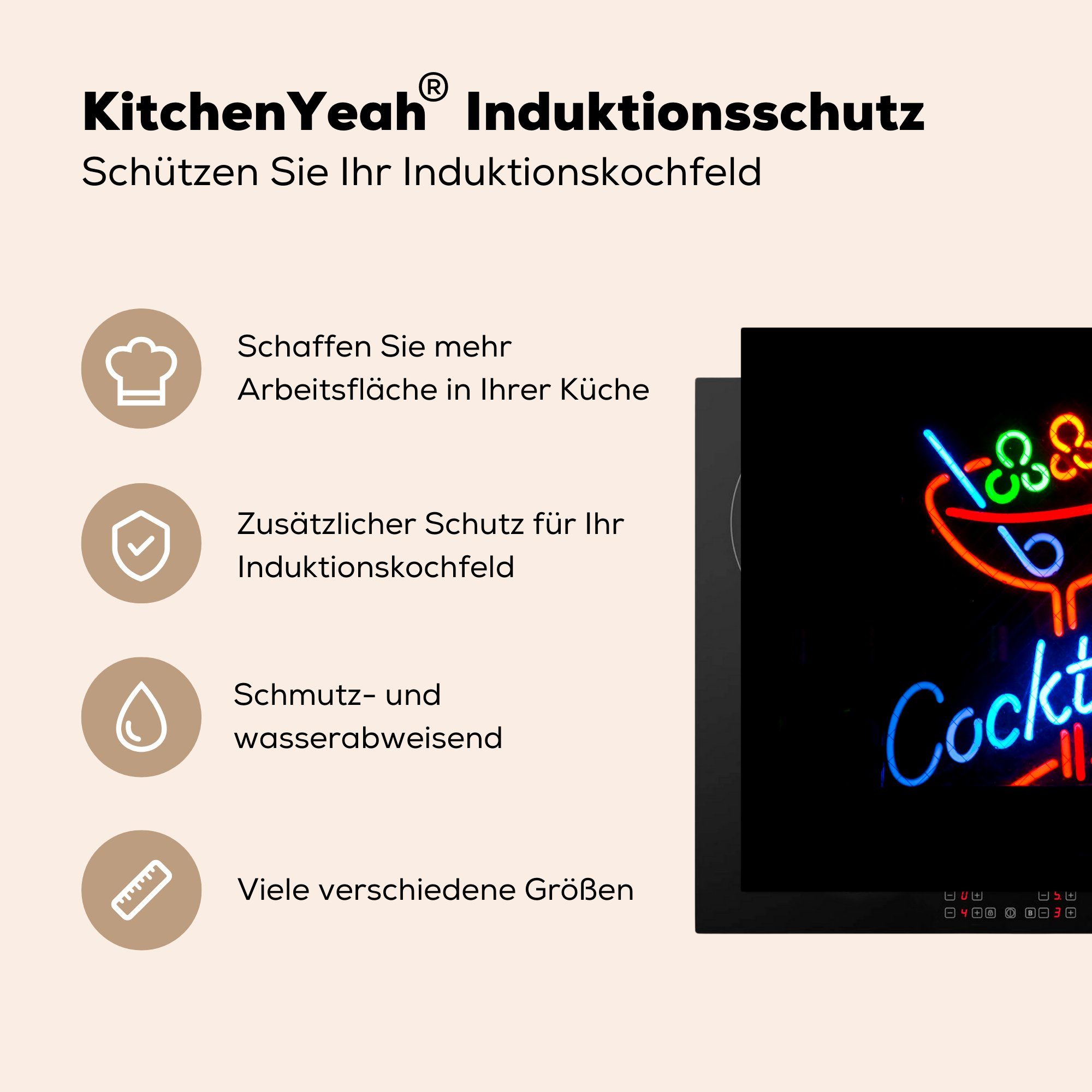 küche, Vinyl, MuchoWow Induktionsmatte tlg), Ceranfeldabdeckung (1 die Herdblende-/Abdeckplatte 59x52 für cm, Neon-Cocktail,