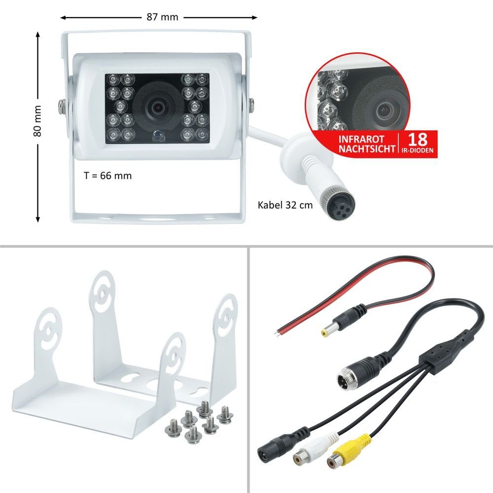VSG24 Rückfahrkamera CAMPER einfaches nachrüsten für Wohnmobile & Wohnwagen Rückfahrkamera (Nachtsicht, Wetterfest IP68, 120° Blickwinkel, inkl. Adapter, 12-24V)