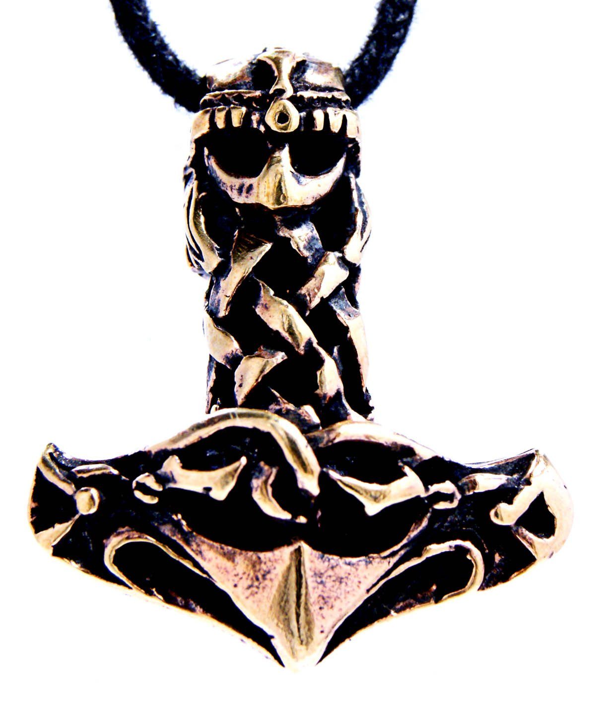 Kiss of Leather Kettenanhänger Thorshammer Wikinger Helm Mjölnir Thorhammer Thor Hammer Anhänger Bronze