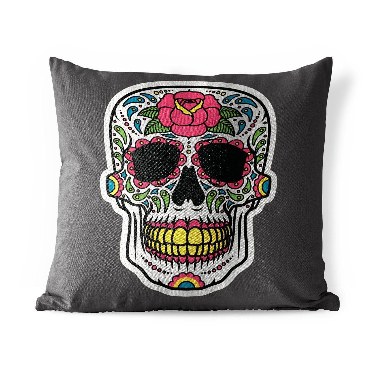 MuchoWow Dekokissen Eine bunte Illustration eines Dias De Los Muertos-Schädels, Kissenbezüge, Kissenhülle, Dekokissen, Dekokissenbezug, Outdoor