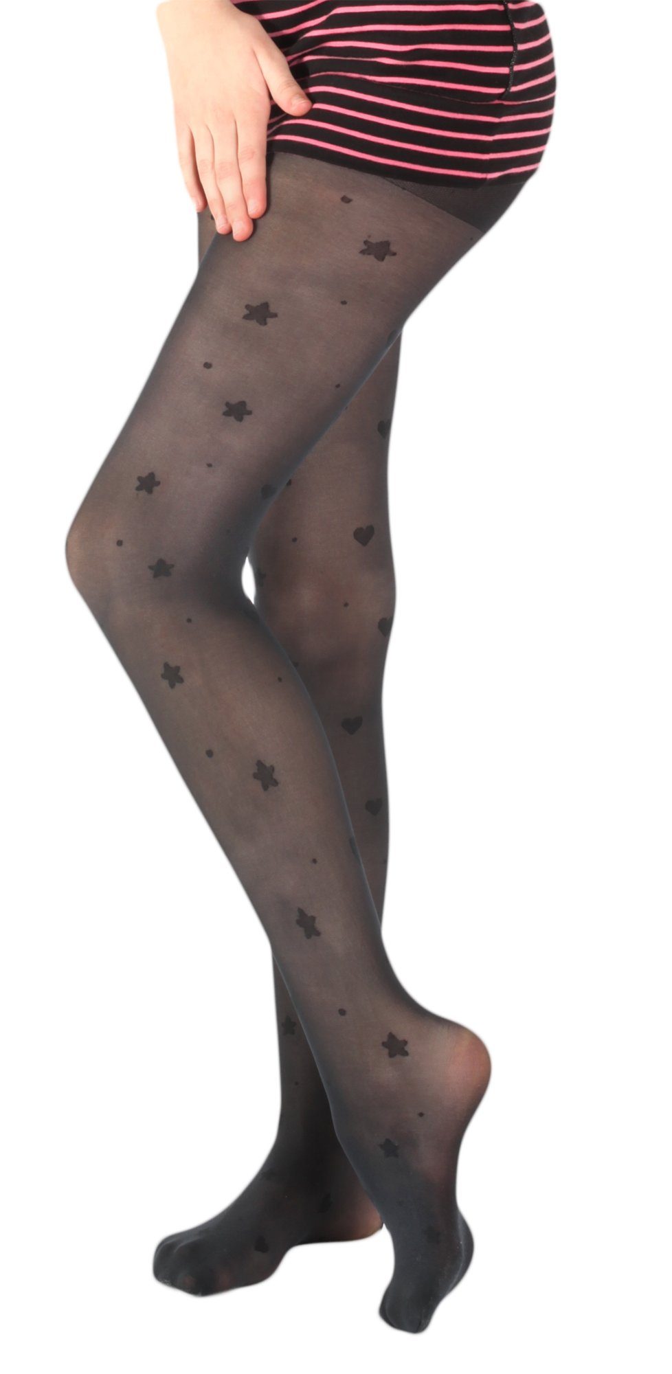 GIULIA Feinstrumpfhose schwarze Mädchen Kinder Strumpfhose mit Sternen Sternchen Muster Print 40 DEN (1 St)