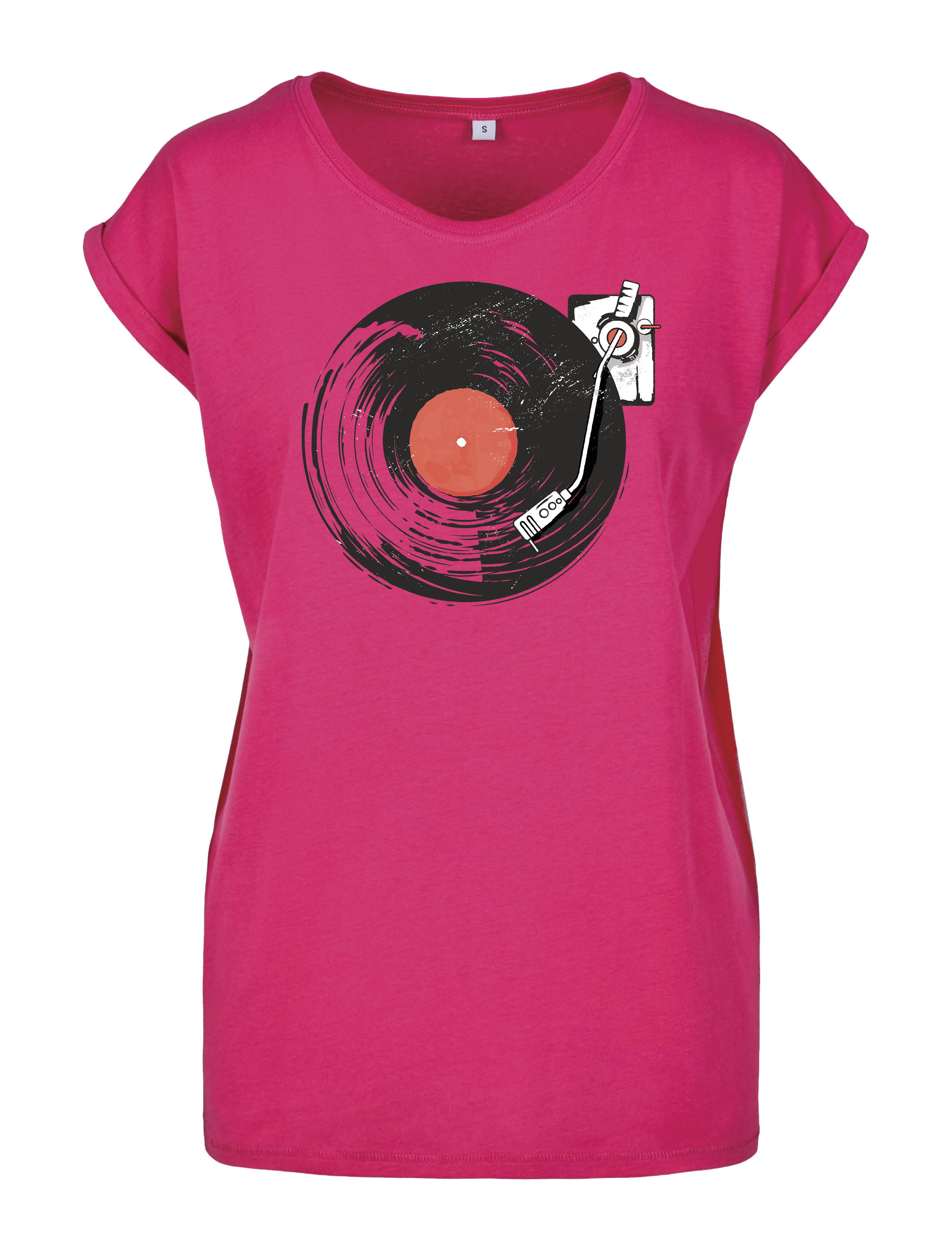 Print-Shirt "Plattenspieler" Damen T-Shirt als Statement Geschenk Frauen Print