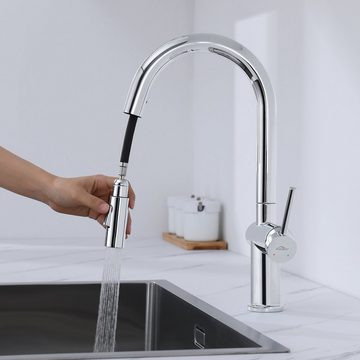 Auralum Spültischarmatur 360° Küchenarmatur Wasserhahn Küche mit Ausziehbar Brause Edelstahl