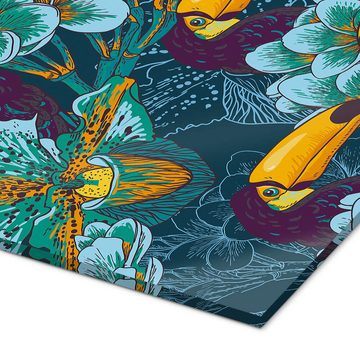 Posterlounge Acrylglasbild Editors Choice, Tropische Blumen mit Tukan, Orientalisches Flair Digitale Kunst