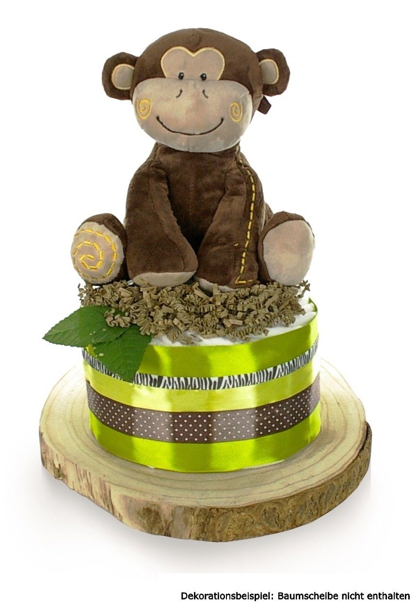 Neugeborenen-Geschenkset Windeltorte neutral SAFARI Baby + große Spieluhr Affe, Babyparty