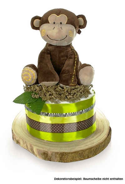 dubistda-WINDELTORTEN- Neugeborenen-Geschenkset Windeltorte neutral SAFARI Baby + große Spieluhr Affe, Babyparty