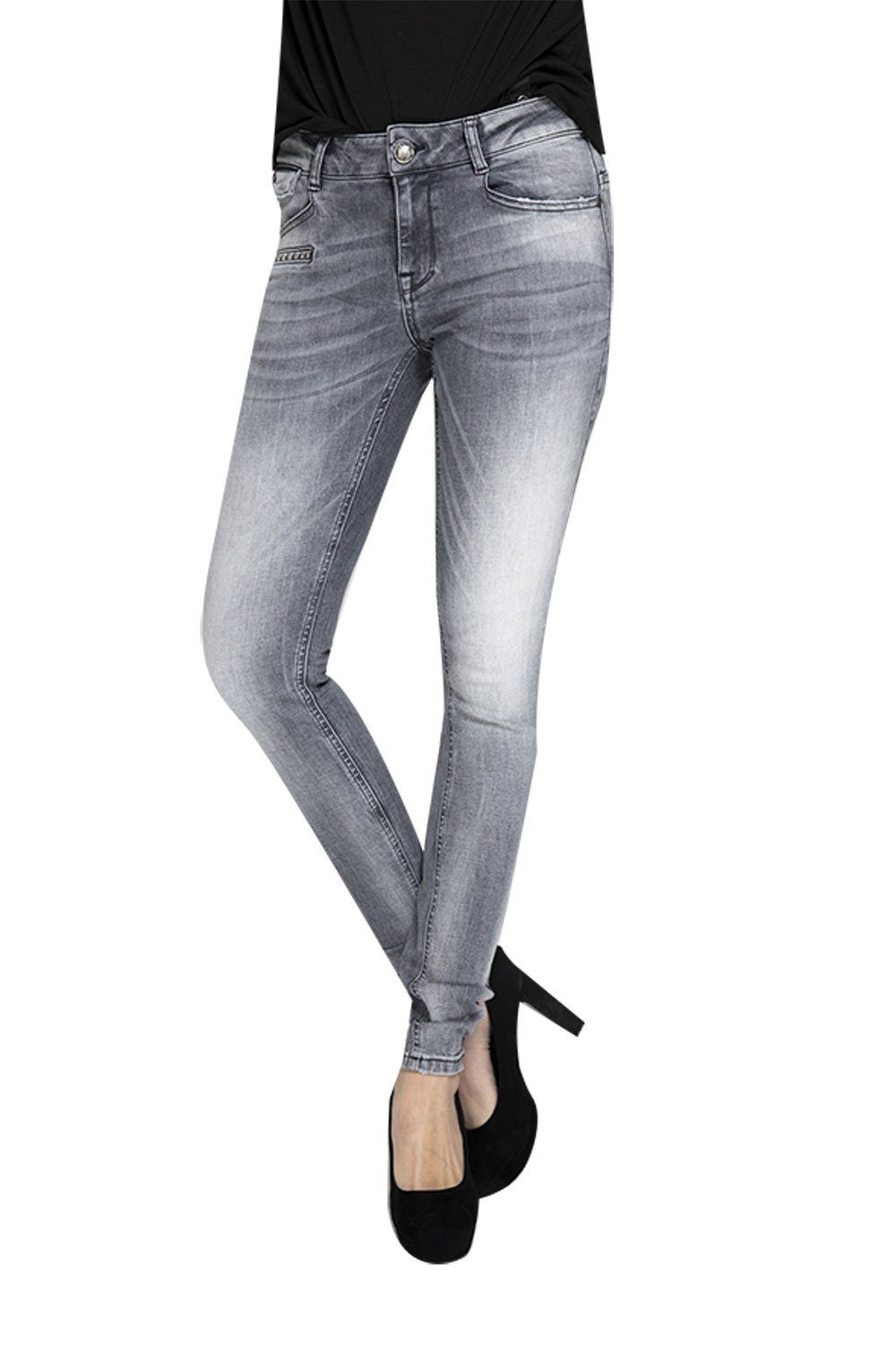 Zhrill Skinny-fit-Jeans Jeans MIA GREY Damen Jeanshose Röhrenjeans 5 Pocket  Vintage Skinny Fit Mia Grey