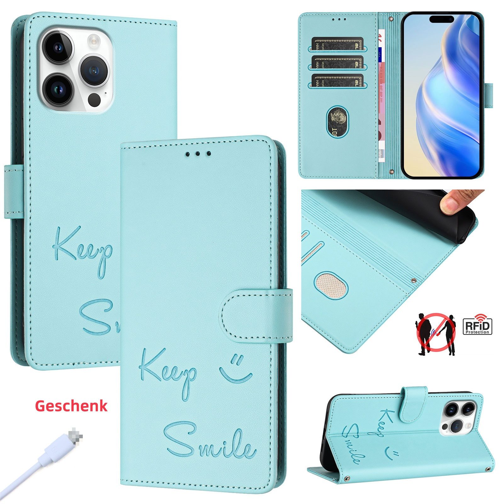 trends for living Handyhülle Lächeln Leder Hülle Case ür iPhone X XS 12 13 14 15 16 Pro Max Plus