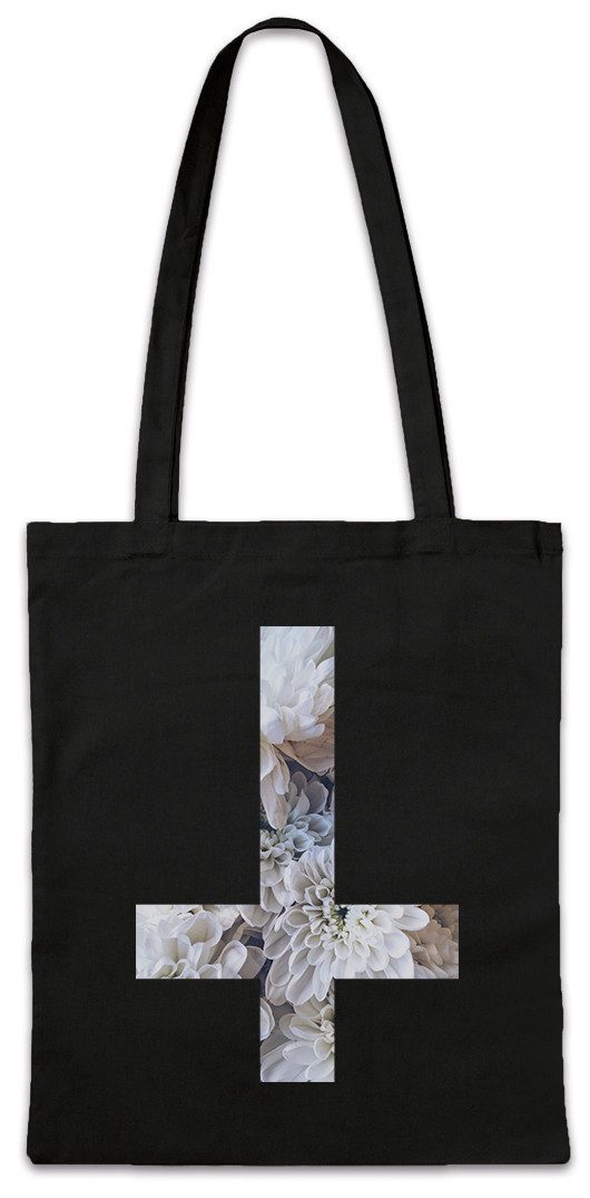 Beuteltasche Inverted Flower Cross Stofftasche Umgedrehtes Kreuz Symbol Pentagram