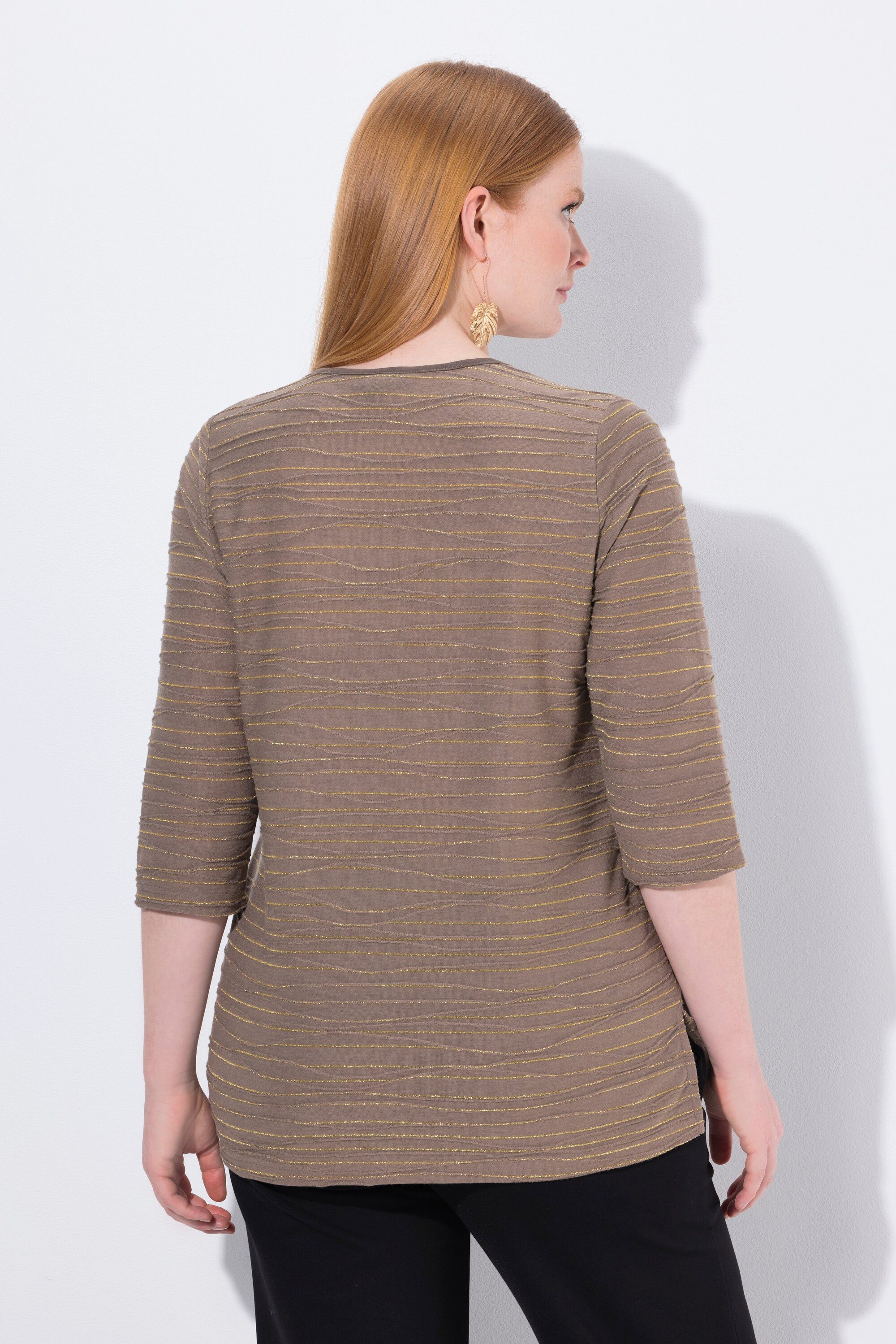 Ulla Popken T-Shirt Shirt Glitzer-Wellen Rundhals 3/4-Arm