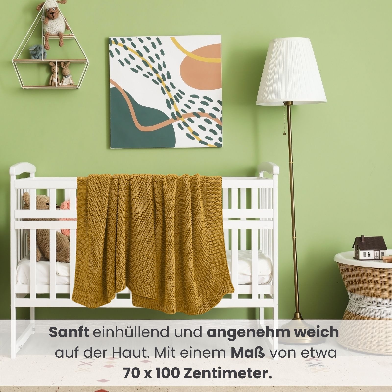 Babydecke Baby- und Kinderdecke aus kuschelweichem Strick in 70x100 cm, wometo, OEKO-TEX®, waschbare Strickdecke für Babys im Wolle-Look