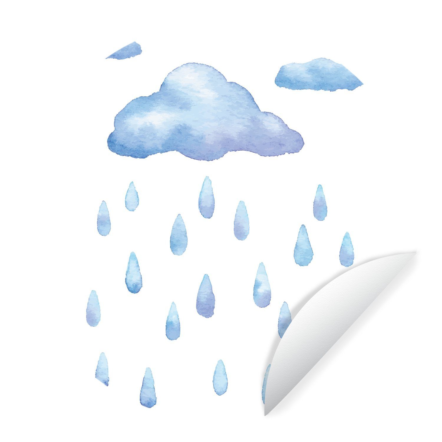 MuchoWow Wandsticker Eine Illustration einer Wolke mit Regentropfen (1 St), Tapetenkreis für Kinderzimmer, Tapetenaufkleber, Rund, Wohnzimmer